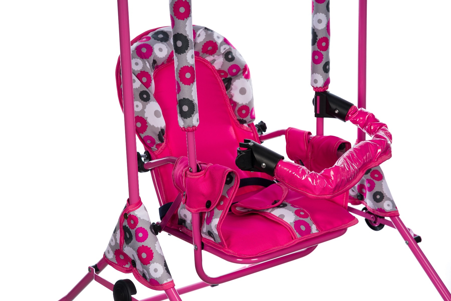 Leagan pentru copii, AppeKids, cu spatar reglabil si bara detasabila, Pink Flowers