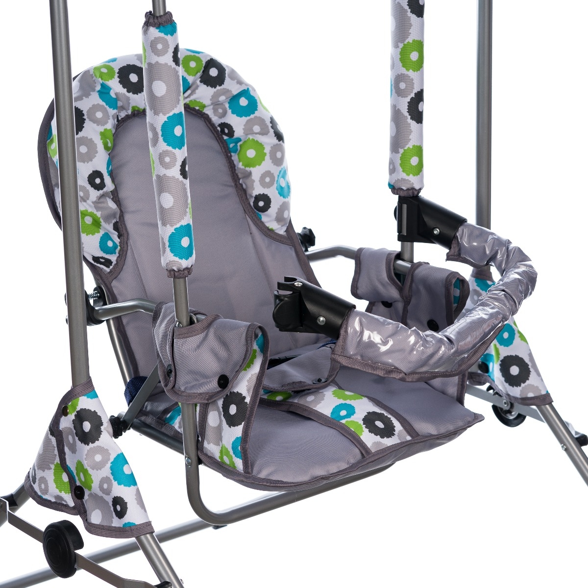 Leagan pentru copii, AppeKids, cu spatar reglabil si bara detasabila, Grey Flowers
