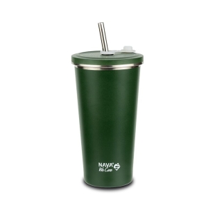 Cana termica cu pai din otel inoxidabil, Nava We care, 520 ml, verde