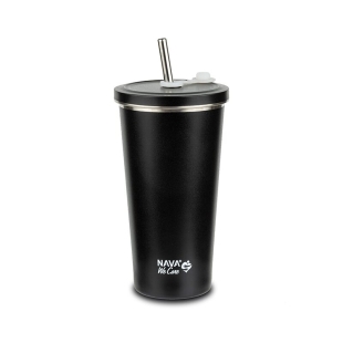 Cana termica cu pai din otel inoxidabil, Nava We care, 500 ml, negru