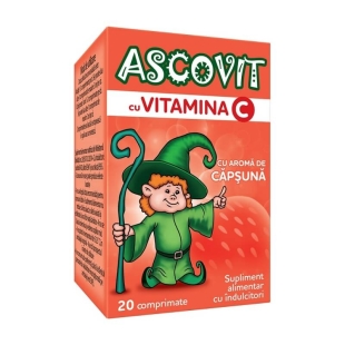 Ascovit cu Vitamina C aroma de capsuni, 20 comprimate, Perrigo