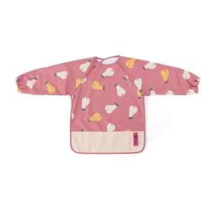 Baveta impermeabila, Petite&Mars, Cu maneci lungi, Usor de curatat, inchidere prin velcro, Dimensiune 38x42 cm, 24 luni+, Pink Pears