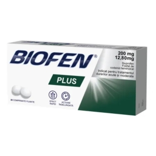 Biofen Plus, 200 mg + 12,80 mg, 20 comprimate filmate, Biofarm