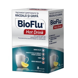Bioflu Hot Drink 500 mg/200 mg/4 mg granule pentru solutie orala, 8 plicuri, Biofarm