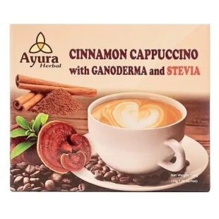 Cafea cu ganoderma, scortisoara si stevie Cinnamon Capuccino, 10 plicuri, Ayura Herbal