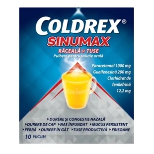 Coldrex Sinumax Raceala si Tuse, 1000 mg/200 mg/12,2 mg, 10 plicuri, Perrigo