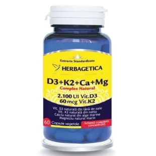 Complex natural D3+K2+Ca+Mg, 60 capsule, Herbagetica