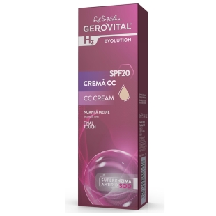 Crema de fata nuantatoare CC SPF 20 Medium Tint H3 Evolution, 30 ml, Gerovital