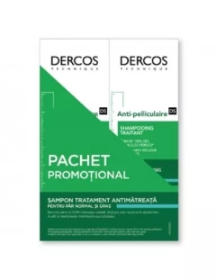 Pachet Sampon anti-matreata pentru par normal-gras Dercos, 200 ml + 200 ml, Vichy