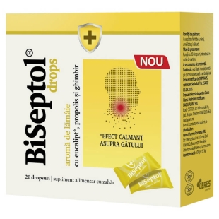 Biseptol dropsuri cu aroma de lamaie, 20 dropsuri, Dacia Plant