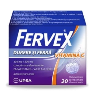 Fervex Durere si Febra Vitamina C, 330 mg/200 mg, 20 comprimate efervescente, Upsa