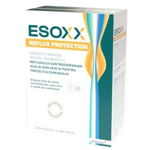 Sirop pe baza de miere, acid hialuronic, aloe vera si sulfat de condroitina Esoxx Reflux Protection, 20 x 10 ml, Sofar