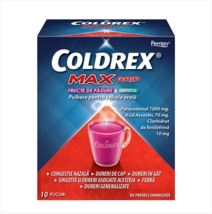 Coldrex MaxGrip fructe de padure si mentol, 10 plicuri, Perrigo