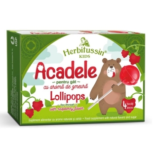 Acadele cu aroma de zmeura Herbitussin Kids, 4 acadele, USP Romania