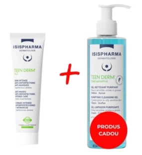 Pachet Crema Teen Derm A.Z, 30 ml + Gel de curatare Teen Derm Sensitive, 250 ml, Isispharma