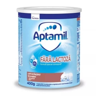 Lapte praf de inceput Aptamil fara lactoza, 0-6 luni, 400g, Nutricia