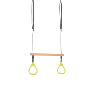 Leagan, Dice, In forma de trapez, Cu inele de plastic si suprafata din lemn, Cu franghie, Ajustabil pe inaltime pana la 250 cm, 9-36 luni, Lime Green