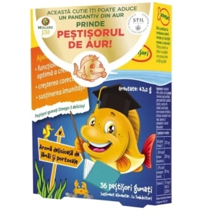 Pestisori gumati cu Omega-3 si aroma de lamaie si portocale, 36 jeleuri, Moller's