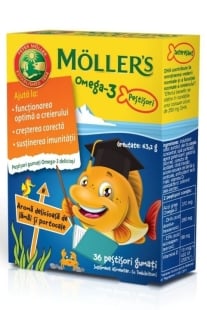 Pestisori gumati cu Omega-3 si aroma de lamaie si portocale, 36 jeleuri, Moller's