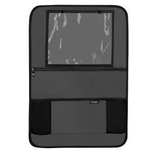 Organizator auto, Lionelo, Cu 5 buzunare de diferite dimensiuni, Cu buzunar pentru tableta, Montare cu clema, Piele ecologica, Impermeabila, Gri