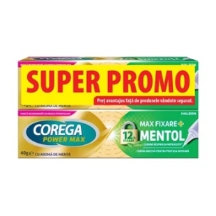 Pachet Crema adeziva pentru proteza dentara Max Fixare + Mentol Corega, 2 x 40 g, Gsk