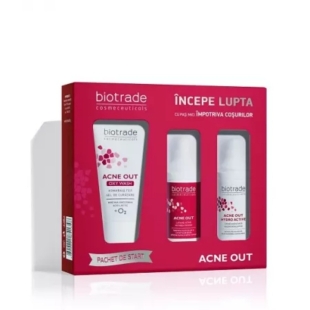 Pachet Acne Out gel de curatare, 50 ml + Active lotiune, 20 ml + Crema hidratanta, 20 ml, Biotrade