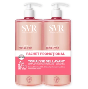 Pachet Gel de dus lavant pentru piele uscata si sensibila Topialyse, 2x1000 ml, SVR