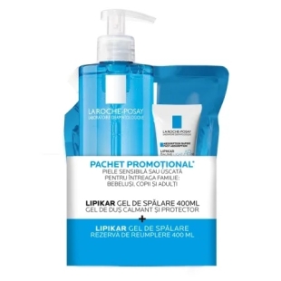 Pachet Gel de dus Lipikar, 400 ml + Rezerva, 400 ml, La Roche-Posay