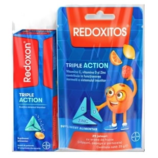 Pachet Redoxon Triple Action 10 comprimate efervescente + Redoxitos Triple Action, 25 jeleuri, Bayer