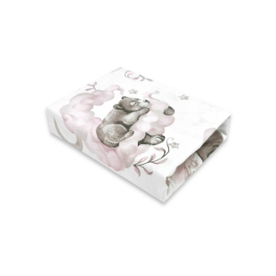 Qmini - Cearceaf cu elastic pentru patut 140X70 cm, Din bumbac certificat Oeko Tex Standard 100, Teddy Bear and Friends Pink