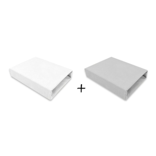 Qmini - Set 2 cearceafuri cu elastic pentru patut leagan sau patut co-sleeper, 90x50 cm, Din bumbac, Material certificat Oeko Tex Standard 100, White and Grey