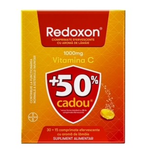 Redoxon vitamina C 1000 mg cu aroma de lamaie, 30 + 15 comprimate efervescente, Bayer