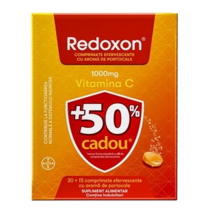 Redoxon vitamina C 1000 mg cu aroma de portocala, 30 + 15 comprimate efervescente, Bayer