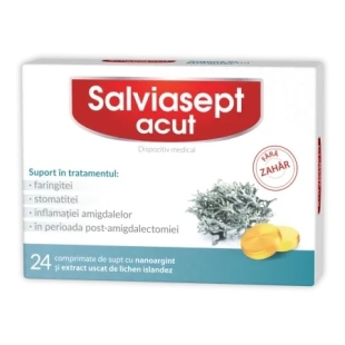 Salviasept Acut fara zahar, 24 comprimate de supt, Zdrovit