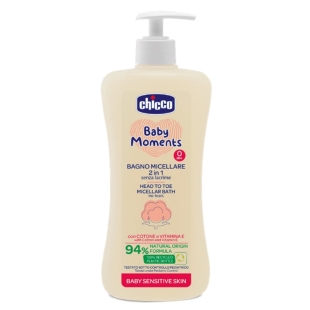Sampon si gel de dus 2 in 1 micelar dermatologic Baby Moments Sensitive +0 luni, 500 ml, Chicco