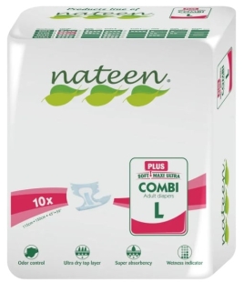 Scutece hipoalergenice pentru adulti marime L, absorbtie 2900 ml, Combi Plus 10 bucati, Nateen