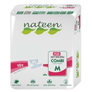 Scutece hipoalergenice pentru adulti marime M, absorbtie 2500 ml, Combi Plus 10 bucati, Nateen