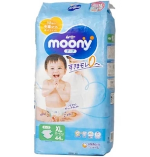Scutece pentru copii Moony Blue marime XL, 12-17 kg, 44 bucati, Unicharm