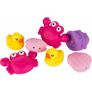 Set 7 animalute de baie, Fara gauri, Cu gentuta pentru transport, Fara BPA, Floating Sea Friends, Playgro, Pink