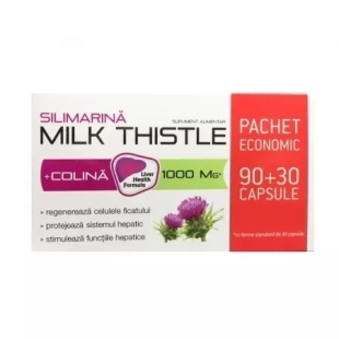 Pachet Silimarina Milk Thistle 1000 Mg + Colina, 90+30 comprimate, Zdrovit