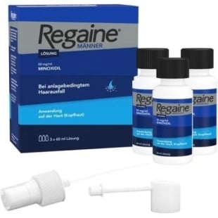 Solutie pentru cresterea parului cu pulverizator Regaine 60 g, 3 flacoane, Johnson & Johnson