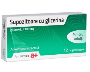 Supozitoare cu glicerina adulti, 2100 mg, 12 supozitoare, Antibiotice SA