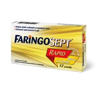 Faringosept Rapid Miere si lamaie, 2 mg/0,6 mg/1,2 mg, 12 pastile, Terapia
