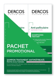 Pachet Sampon anti-matreata pentru scalp sensibil Dercos, 200 ml + 200 ml, Vichy