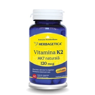Vitamina K2 MK7 naturala 120mcg, 60 capsule, Herbagetica