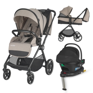 Carucior modular 4in1 Coccolle Lissia Butternut Beige cu Scoica auto iSize Coccolle Knox Black si Baza isofix iSize Coccolle Knox