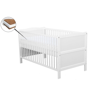 BabyNeeds - Patut din lemn Nadia 140x70 cm transformabil Alb + Saltea 12 cm