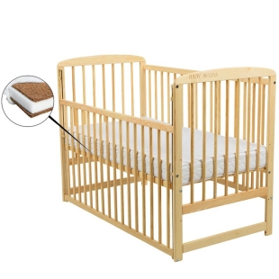 BabyNeeds - Patut din lemn Ola 120x60 cm cu laterala culisanta Natur + Saltea 10 cm