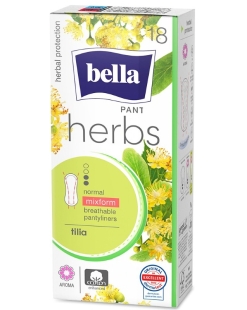 Absorbante zilnice cu extract de flori de tei Panty Herbs, 18 bucati, Bella