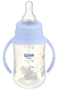 Biberon cu manere + tetina din silicon rotunda, 150 ml, Wee Baby